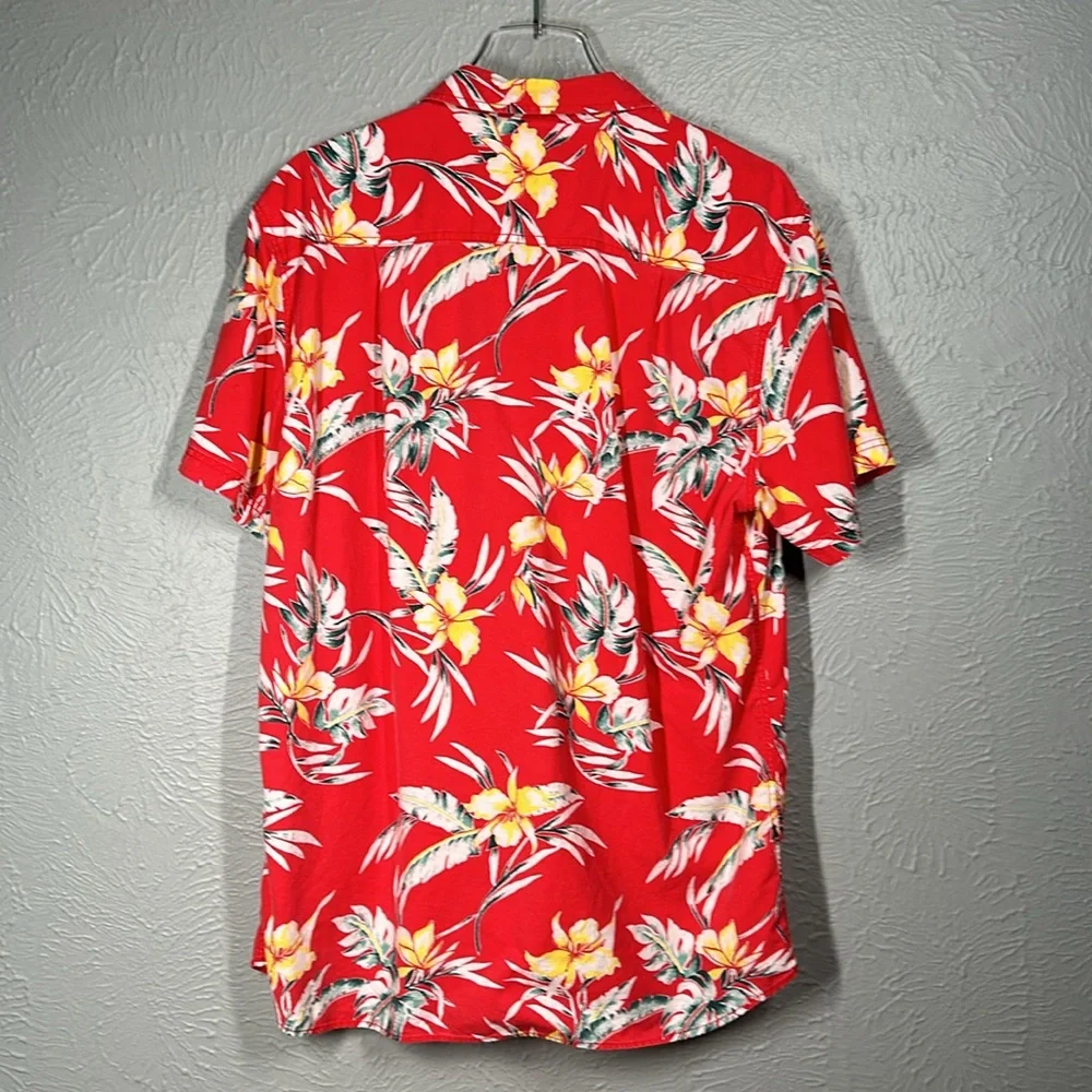 O'Neill Red Tropical Plant Print Button Up Short Sleeve Shirt Men's Size… - Picture 7 of 7